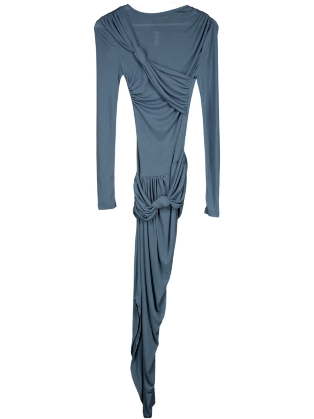 Zara Dusky Blue Long Sleeve Draped Knot Dress